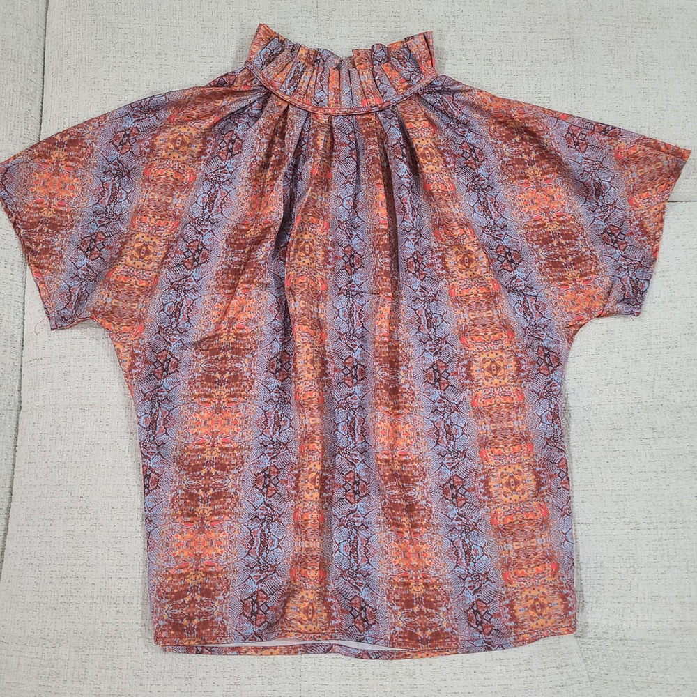 Caroline Hill Snakeskin Print Mock Neck Blouse Womens size Small Orange Blue - Picture 1 of 9